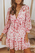Lantern Sleeve Deep V Neck Knotted Tiered Mini Dress